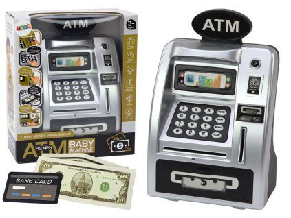 Bancomat per bambini salvadanaio insegnamento del risparmio argento-nero