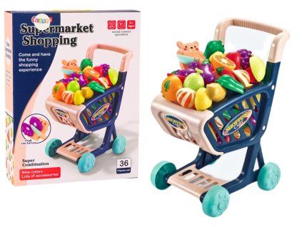 Carrello della spesa per bambini con verdure da tagliare blu