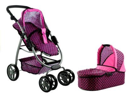 Carrozzina per bambole Alice 2 in 1 con culla e passeggino