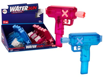 Malá vodní pistole průhledná modrá růžová