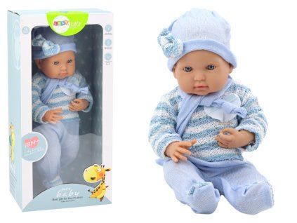 Bambola Neonata Maglione a Righe, Cappellino e Sciarpa Blu