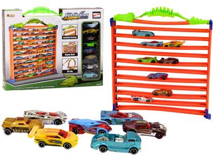 Garage da corsa 2v1 con auto e pista con anello 360°