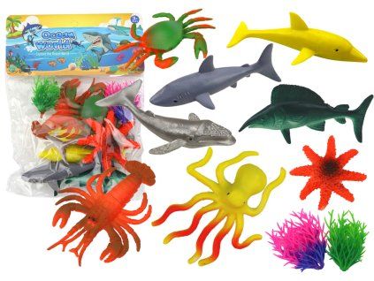 Set di figurine di animali marini 8 pezzi con piante acquatiche