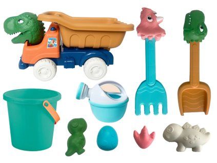Set di Giocattoli da Spiaggia - camioncino, secchiello, formine, dinosauri