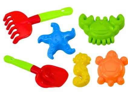 Set di giocattoli da spiaggia pala rastrello stampini 6 pz