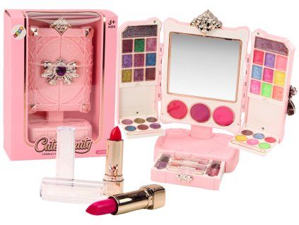 Set di bellezza con specchio rosa regolabile su supporto