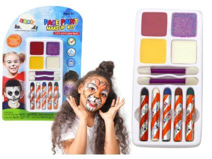 Set per il trucco del viso con colori glitterati e pennelli