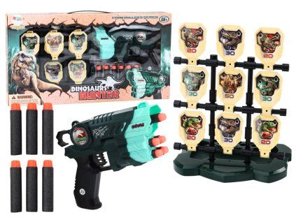 Set pistola con bersaglio e freccette in schiuma Dinosauri verde