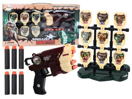 Set pistola con bersaglio e freccette in schiuma Dinosauri marrone