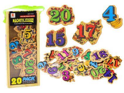 Set di magneti in legno con numeri e immagini 20 pezzi