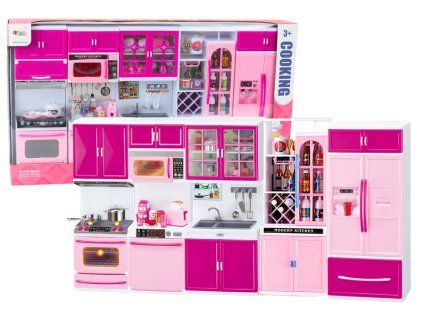 Cucina per bambole con elettrodomestici e accessori rosa