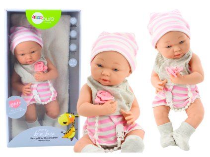 Bambola neonata con cappellino e bavaglino rosa