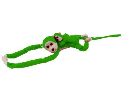 Scimmietta di peluche con cucciolo 70 cm verde