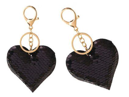 Ciondolo a forma di cuore con paillettes double-face argento nero