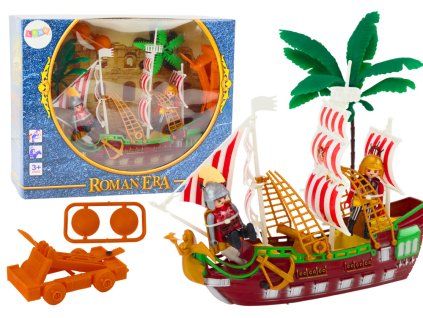 Nave romana con catapulta e palme con luci e suoni