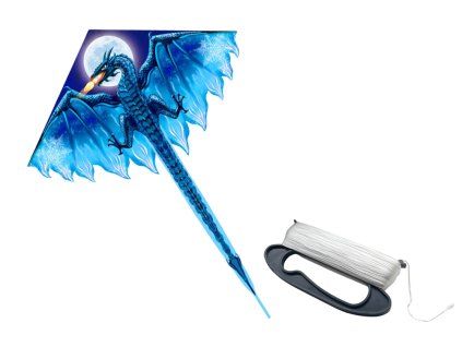 Grande drago con lunga coda 170 cm x 130 cm blu