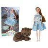 Bambola Emily con gattino e vestito blu con fiori