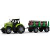 Trattore con rimorchio e legno verde