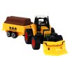 Traktor s přívěsem na dřevo žlutý