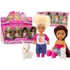 Mini bambola con lunghi capelli e vestitino colorato di animale