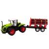 Trattore agricolo verde con rimorchio per legna 9 tronchi