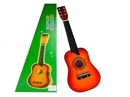 Medinė gitara su plectrumu raudona