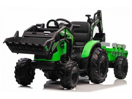 dětský elektrický traktor s vlečkou zelený05