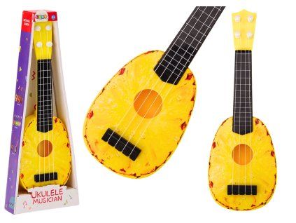 Vaikiškas ukulėlė mini gitara 4 stygos ananasų motyvas geltona 15″