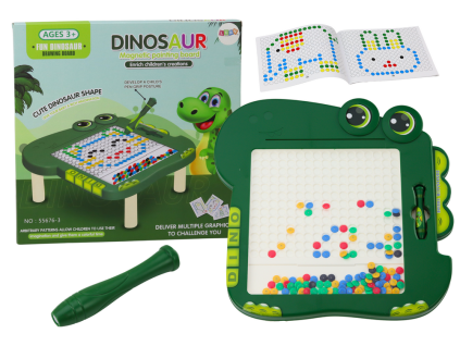 Edukativní magnetická tabule Dino puzzle zelená s korálky