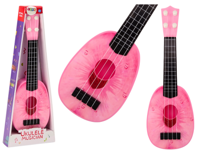 Vaikiškas ukulėlė Mini gitara 4 stygos su rožiniu persikų motyvu 15″