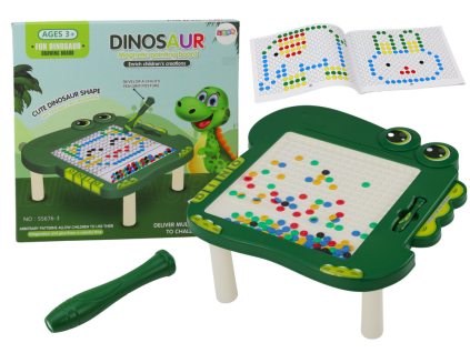 Išsilavinimo magnetinis staliukas su lenta ir dinozaurų dėlionė, žalias