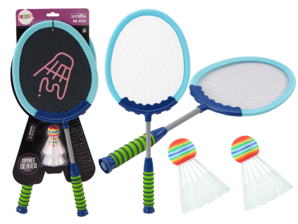 Sada badmintonových raket s míčky modré