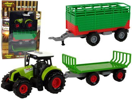 Traktor se dvěma přívěsy a efekty zelený