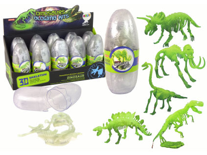 3D kostra dinosaura ve vejci svítící v temnotě