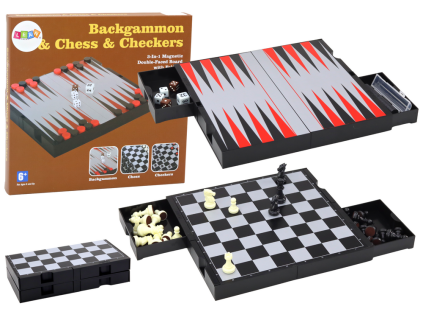 Sada her 3v1 Magnetická deska Šachy Dáma Backgammon