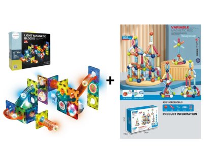 Zestaw Magnetyczny Zestaw Klocków Variable 108 elementów + Świecąca kulodromowa Zjeżdżalnia 49 elementów