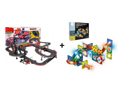 225267 15 vyhodna sada autodraha gigant 1420cm magneticka svitici stavebnice kulickova draha 49 dilu