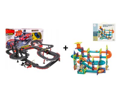 Zestaw Autodrom Gigant 1420 cm + Magnetyczny tor kulkowy 96 elementów