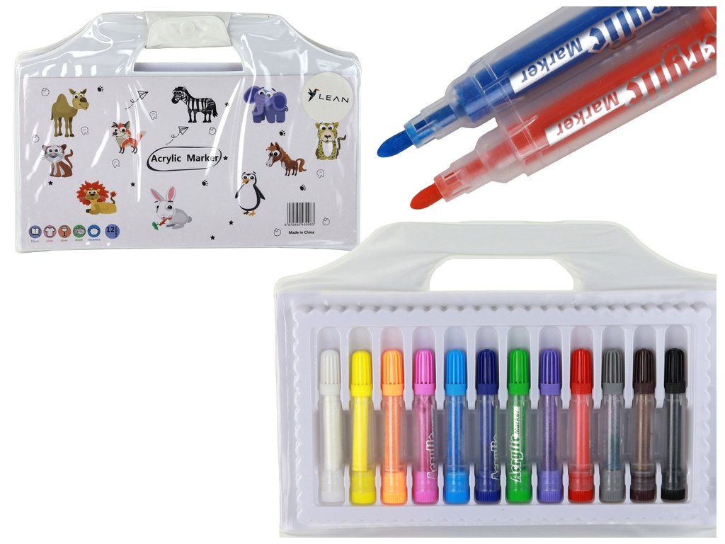 Set de markere acrilice colorate într-o cutie de 12 bucăți