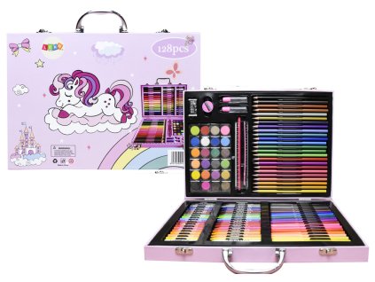 Set de artă într-o cutie cu unicorn 128 buc roz