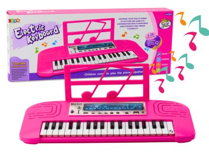 220384 detsky elektricky keyboard se stojanem na noty ruzovy