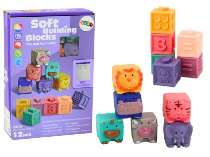 Cuburi educative moi, animale, numere, litere, colorate, 12 bucăți