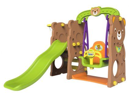 Tobogan leagăn pentru copii coș de baschet 3 în 1 urs