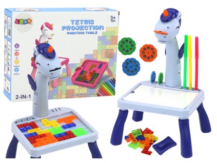 212923 mini projektor stolek tetris 2v1 jednorozec modry