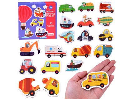 216829 puzzle skladacka 23 dilku vozidla auta stavebni stroje