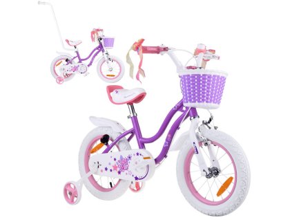 217534 royalbaby detske kolo star girl 14 s kosikem postrannimi kolecky a tyci na tlaceni fialove
