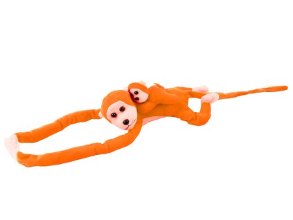 220120 2 plysova opicka s mladatkem se zvukovymi efekty 70 cm oranzova