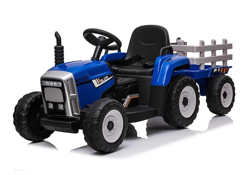 Tractor electric cu remorcă, albastru