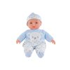 Papusa Bobas in pijama albastra cu un ursulet de pluș și o șapcă cu sunete