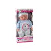 Papusa Bobas in pijama albastra cu un ursulet de pluș și o șapcă cu sunete